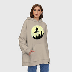 Толстовка-худи оверсайз Дракон, летящий над городом, цвет: миндальный — фото 2