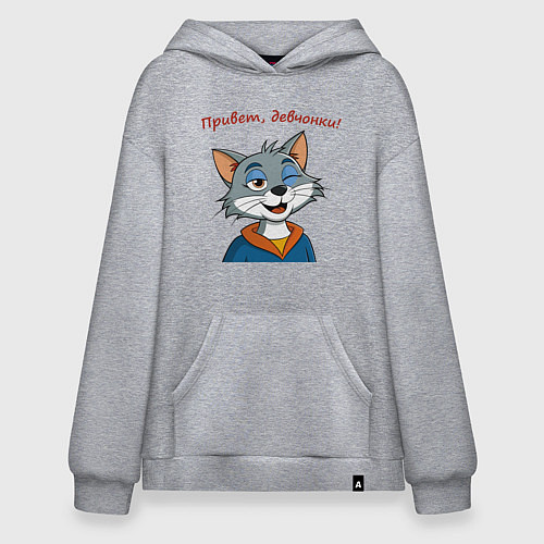 Худи оверсайз Кот подмигивает девчонкам / Меланж – фото 1
