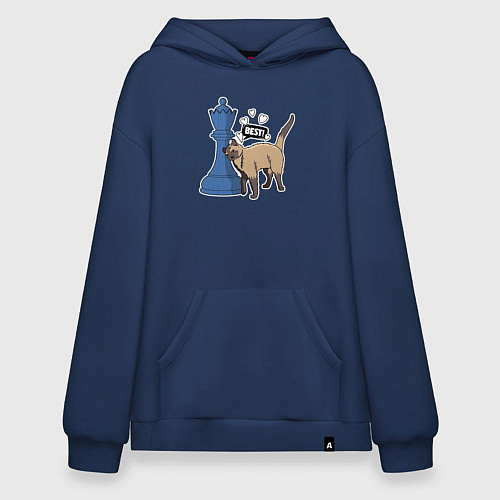 Худи оверсайз Кот Оникс и шахматный ферзь / Тёмно-синий – фото 1