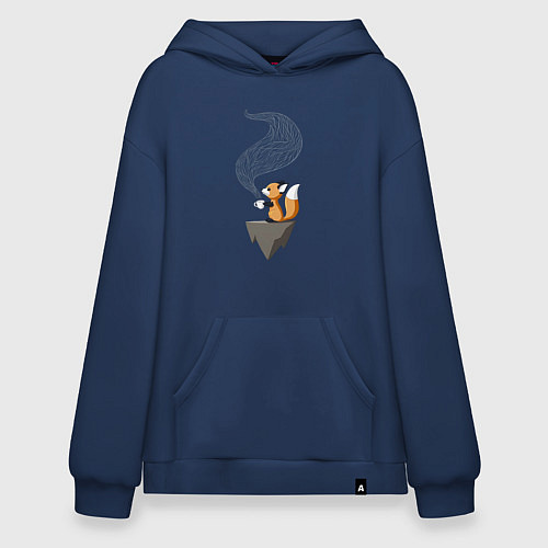 Худи оверсайз Лиса пьет чай / Тёмно-синий – фото 1