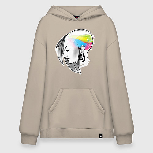 Худи оверсайз Киберпанк в голове / Миндальный – фото 1