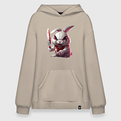 Толстовка-худи оверсайз Зайчик Маньяк, цвет: миндальный