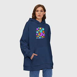 Толстовка-худи оверсайз Flower peace, цвет: тёмно-синий — фото 2