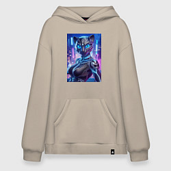 Толстовка-худи оверсайз Cyber panter - ai art fantasy, цвет: миндальный