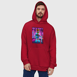 Толстовка-худи оверсайз Neon Bart - with skateboard ai art fantasy, цвет: красный — фото 2