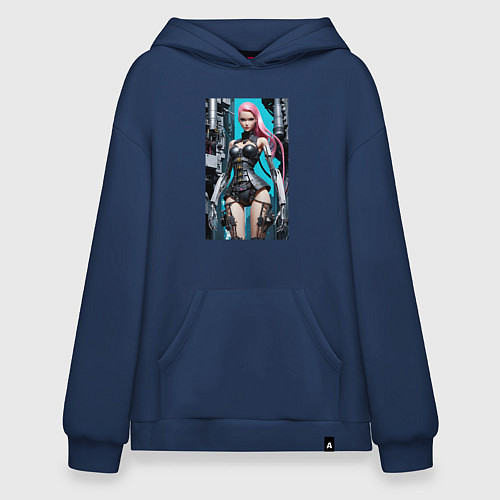 Худи оверсайз Barbie cyber warrior - ai art fantasy / Тёмно-синий – фото 1
