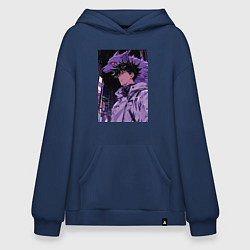 Толстовка-худи оверсайз Магическая битва Мэгуми Фусигуро волк, цвет: тёмно-синий