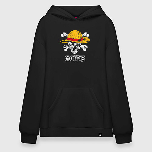 Худи оверсайз One piece череп в соломенной шляпе / Черный – фото 1