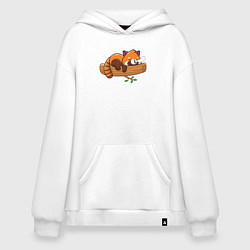Толстовка-худи оверсайз Красная панда спит на дереве, цвет: белый