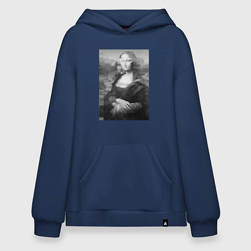 Худи оверсайз Черная-белая Мона Лиза с глюками / Тёмно-синий – фото 1