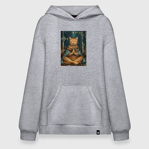 Худи оверсайз Кот на медитации / Меланж – фото 1