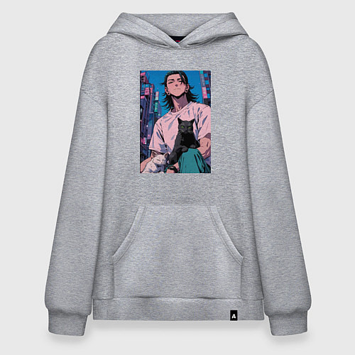 Худи оверсайз Магическая битва Сугуру Гэто с котами / Меланж – фото 1