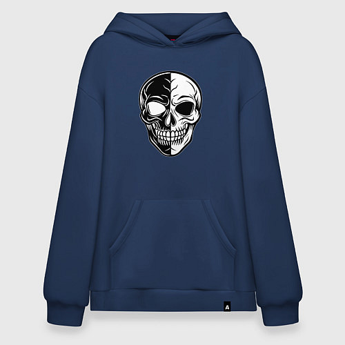 Худи оверсайз Черно белый череп / Тёмно-синий – фото 1