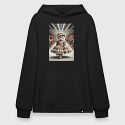 Толстовка-худи оверсайз Милая винтажная кошка на подиуме в винтажном плать, цвет: черный