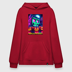 Толстовка-худи оверсайз Halloween and Minecraft - collaboration, цвет: красный