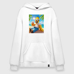 Толстовка-худи оверсайз Гомер Симпсон в стиле Майнкрафт с кружкой пива - н, цвет: белый