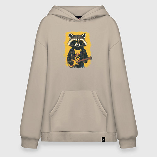 Худи оверсайз Енот рокер играет на гитаре / Миндальный – фото 1