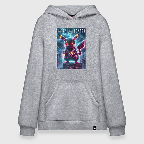 Худи оверсайз Pikachu with a cyber claws - halloween / Меланж – фото 1