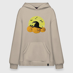 Толстовка-худи оверсайз Зловещие тыквы, цвет: миндальный