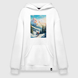 Толстовка-худи оверсайз Лыжник в горах, цвет: белый