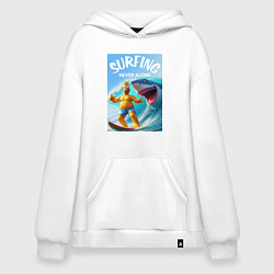 Толстовка-худи оверсайз Homer Simpson and shark - surfing never alone, цвет: белый