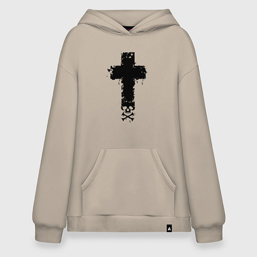 Худи оверсайз Стильный крест - с черепом / Миндальный – фото 1