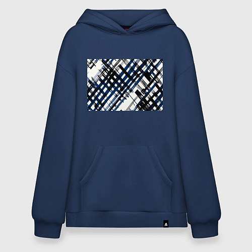 Худи оверсайз Косая клетка бело-синяя / Тёмно-синий – фото 1