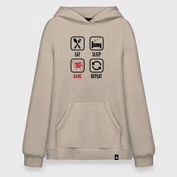 Толстовка-худи оверсайз Eat - sleep - GTA6 - repeat, цвет: миндальный