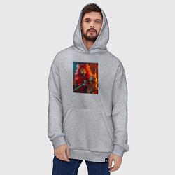 Толстовка-худи оверсайз Ведьма с рыжим котом - хэллоуин, цвет: меланж — фото 2