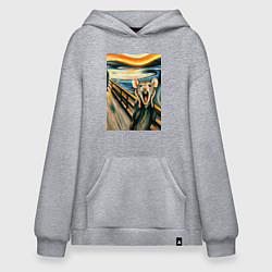 Толстовка-худи оверсайз Мышка кричит на картине Эдварда Мунка - мем искусс, цвет: меланж