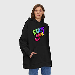 Толстовка-худи оверсайз Fuck you multicolor, цвет: черный — фото 2