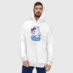Толстовка-худи оверсайз Мишка с мороженым, цвет: белый — фото 2