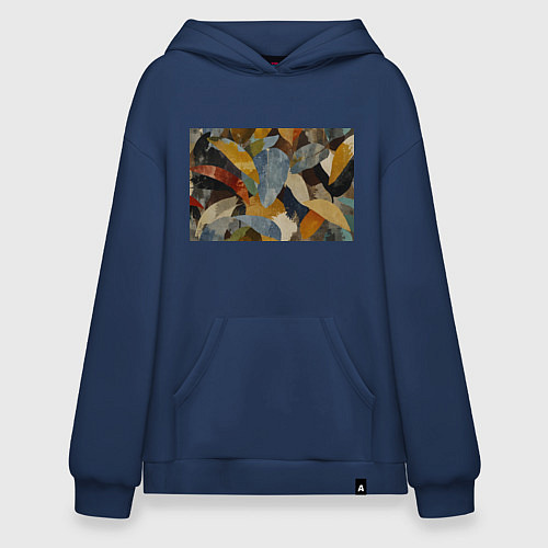 Худи оверсайз Акварельные листья абстракция / Тёмно-синий – фото 1