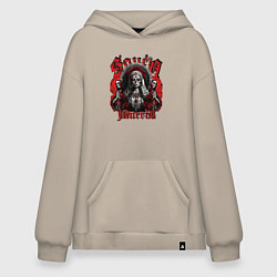 Толстовка-худи оверсайз Санта Муэрто с скелетами, цвет: миндальный