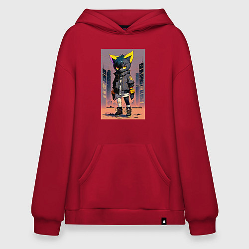 Худи оверсайз Уличный котёнок хулиган - нейроарт / Красный – фото 1