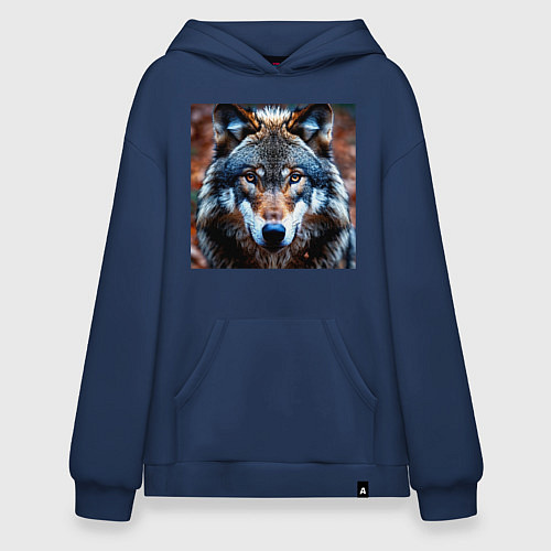 Худи оверсайз Взгляд серого волка / Тёмно-синий – фото 1