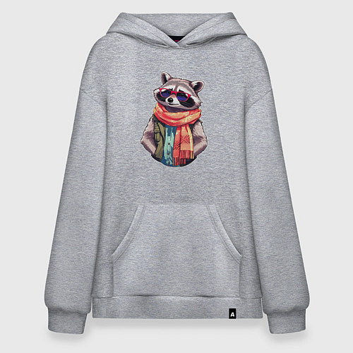 Худи оверсайз Модный енот в очках и шарфе / Меланж – фото 1