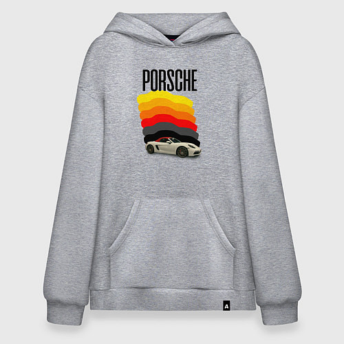 Худи оверсайз Автомобиль Porsche на фоне флага ФРГ / Меланж – фото 1