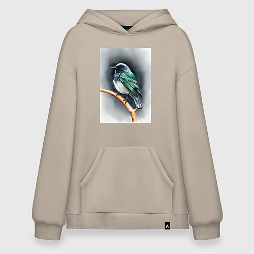 Худи оверсайз Птичка на ветке / Миндальный – фото 1