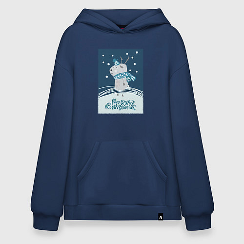 Худи оверсайз Новогодний олень с шарфом / Тёмно-синий – фото 1