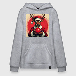 Толстовка-худи оверсайз Рождественский олень Рудольф в шапке Санты, цвет: меланж