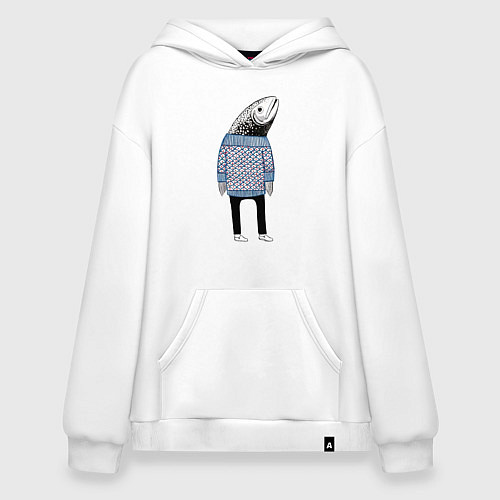 Худи оверсайз Рыба в свитере - нейросеть / Белый – фото 1