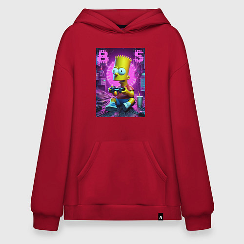 Худи оверсайз Bart Simpson - cool gamer / Красный – фото 1