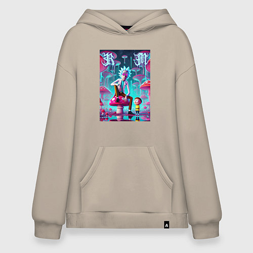 Худи оверсайз Rick and Morty under the mushrooms / Миндальный – фото 1