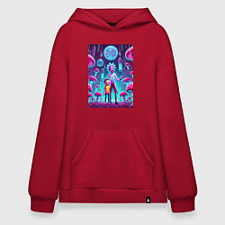 Толстовка-худи оверсайз Rick and Morty among neon mushrooms - ai art fanta, цвет: красный