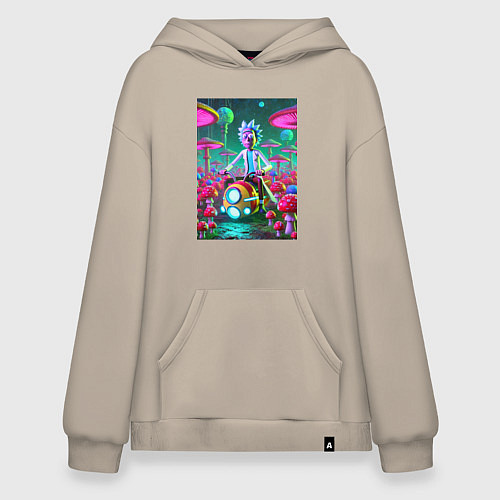 Худи оверсайз Рик на космическом мотоцикле - нейроарт / Миндальный – фото 1
