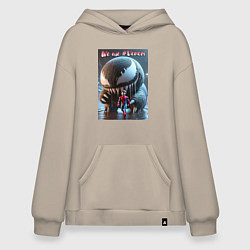 Толстовка-худи оверсайз Мультяшные Веном и человек паук - мем, цвет: миндальный