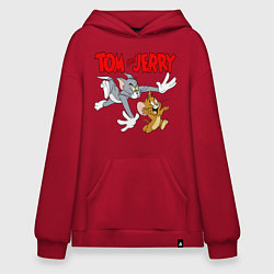 Толстовка-худи оверсайз Том и Джерри - погоня, цвет: красный