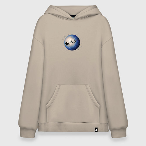 Худи оверсайз Санта на оленях - темный / Миндальный – фото 1