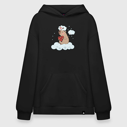 Худи оверсайз Капибара с сердцем / Черный – фото 1